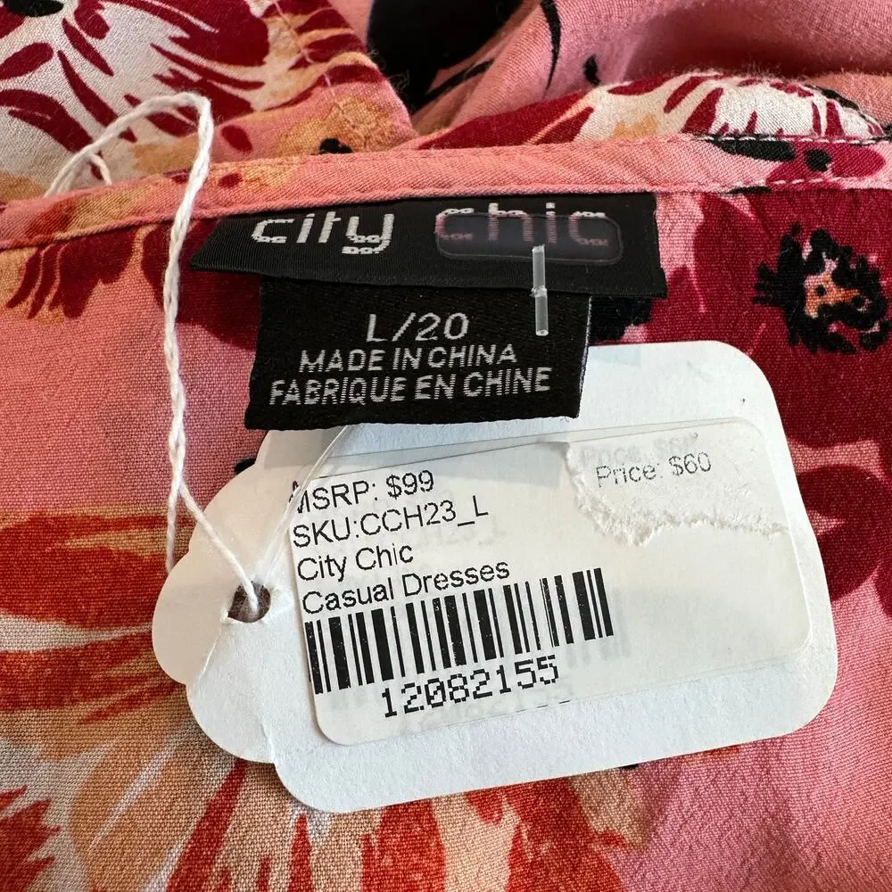 City Chic Pink Floral Mini Wrap Dress Size 20 Work Party Wedding Romantic $100 - Picture 9 of 10